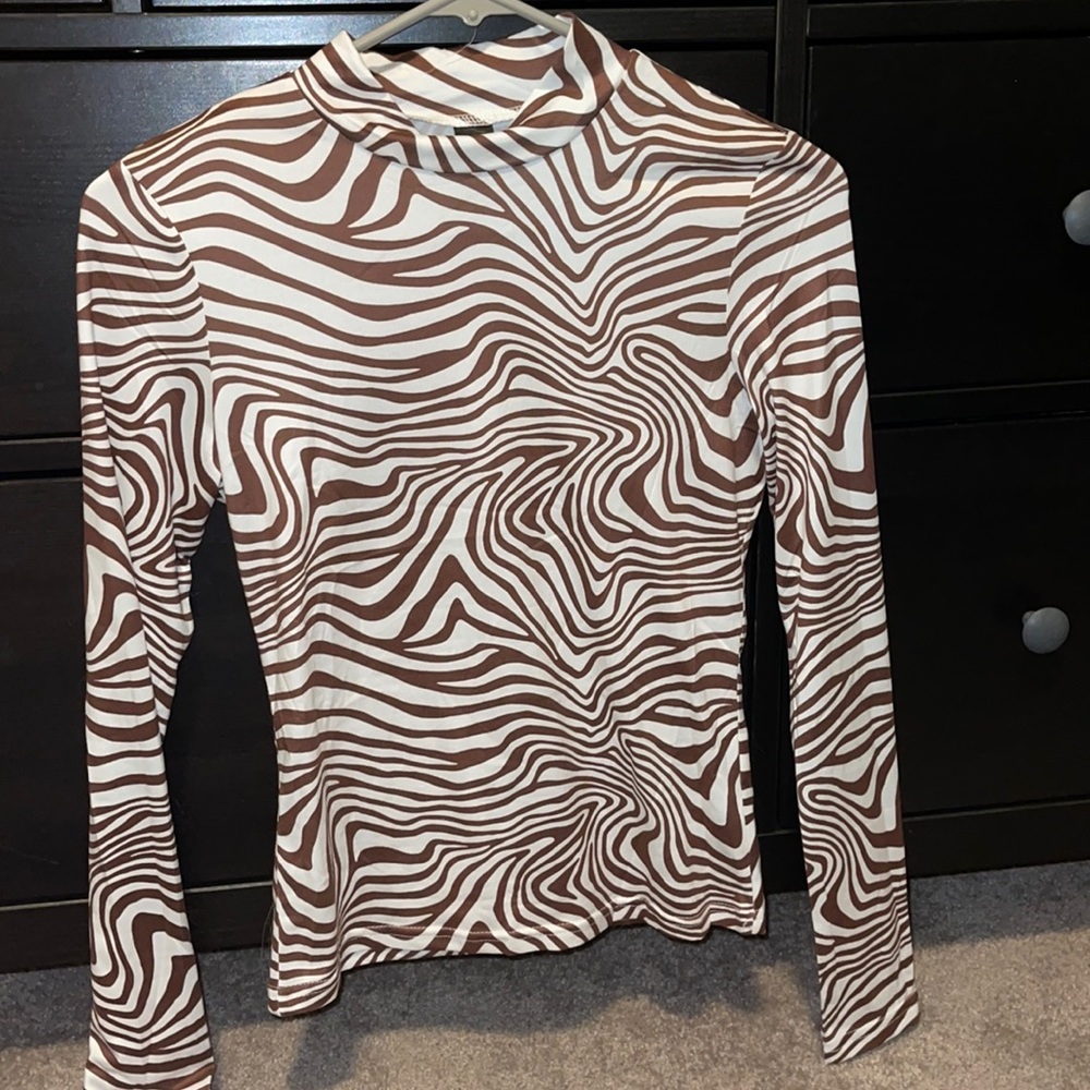 Zebra Print Long Sleeve Mock Neck